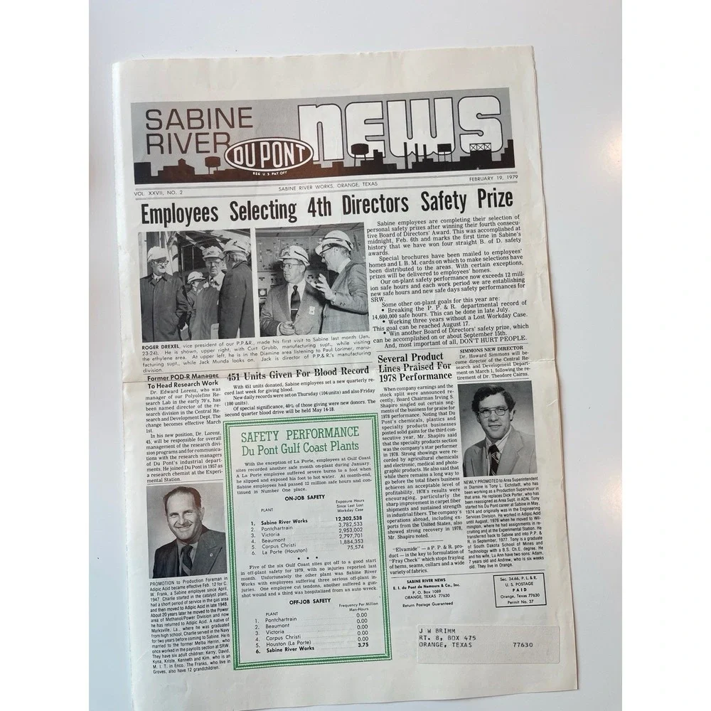 Sabine River Works DuPont News Newspaper Feb 19 1979 Orange Texas collectible